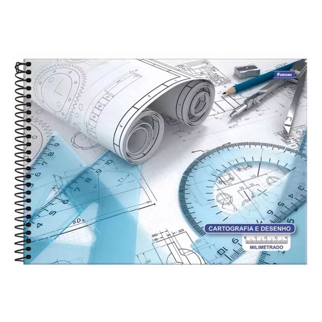 Caderno Cartografia e Desenho Milimetrado Espiral Capa Dura 60 Folhas Foroni