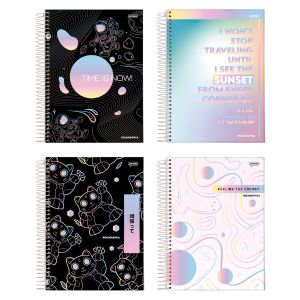 Caderno Espiral Universitário Capa Dura 12 Matérias Holografica 192 Folhas Jandaia (Sortido)