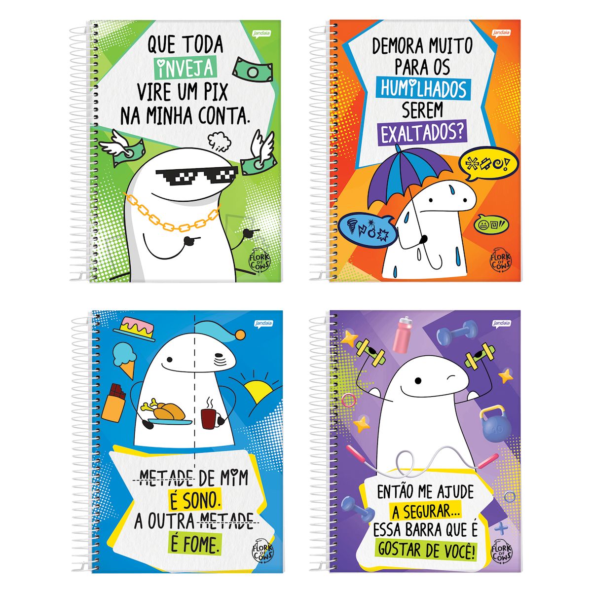 Caderno Espiral Universitário Capa Dura 20 Matérias Flork 320 Folhas Jandaia (Sortido)