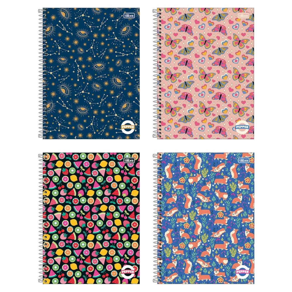 Caderno Espiral Capa Dura Universitário 16 Matérias Pepper Feminino 256 Folhas Tilibra (Sortido)